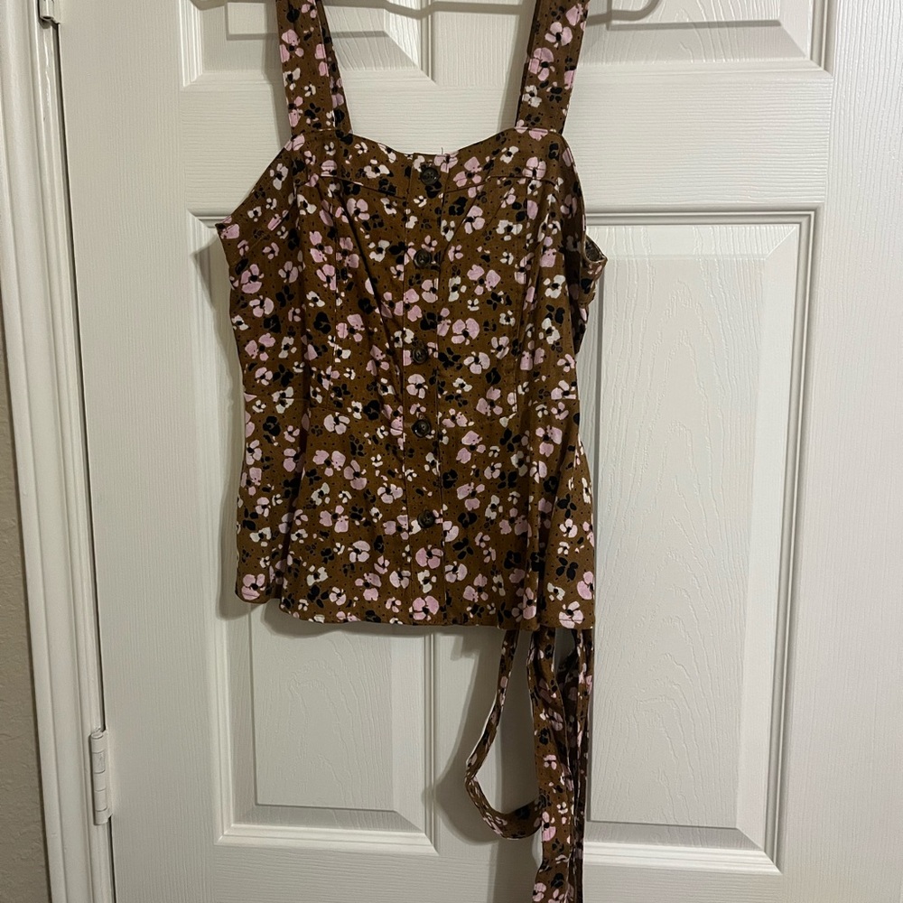Who What Wear Brown Asymmetrical Camisole with Detached Tie Front Belt